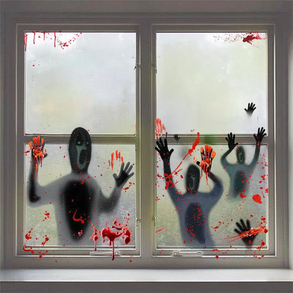 Halloween Wall Stickers Static PVC Window Clings Scary Spider Pumpkin Skeleton Pattern Waterproof Home Party Wall Decoration