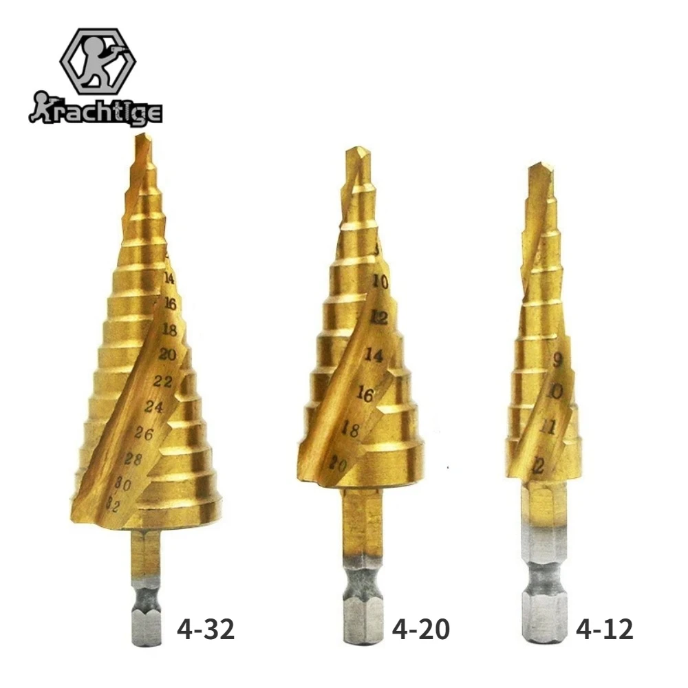 

Titanium Coated Metal Hole Cutter Core Drilling Tools Set 4-12mm 4-20mm 4-32mm HSS Groove Step Drill Bit for Woodworking