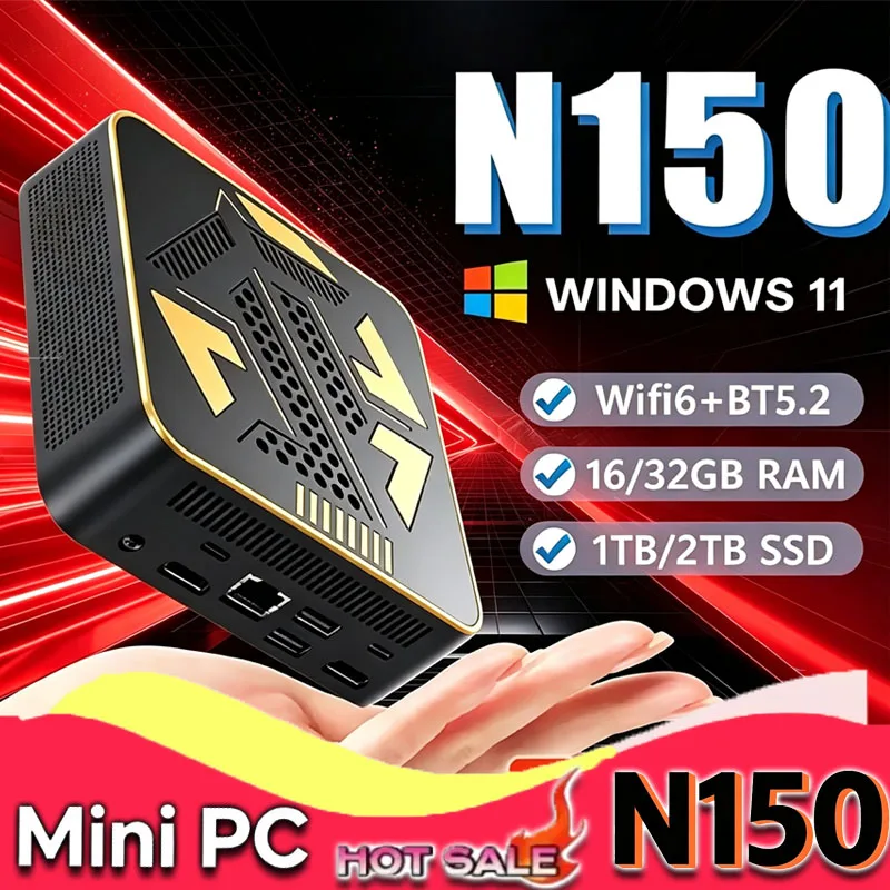 New Mini PC Computer Intel N150 Mini PC Gamer Windows 11 16GB RAM 1TB 2TB SSD Portable Gaming PC Desktop Office Work