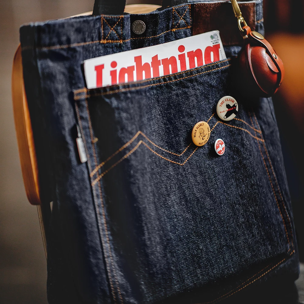 Maden Retro 14Oz Denim Schouder Crossbody Tas Met Denim Borduurwerk Grote Capaciteit Draagbare Platte Draagtas Voor Heren Dagelijks