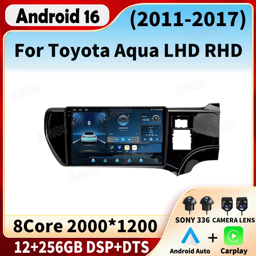 Android 16 For Toyota Aqua LHD RHD 2011 - 2017 Carplay Car Radio Auto WIFI+4G Multimedia Player Autoradio Stereo 2din Head Unit