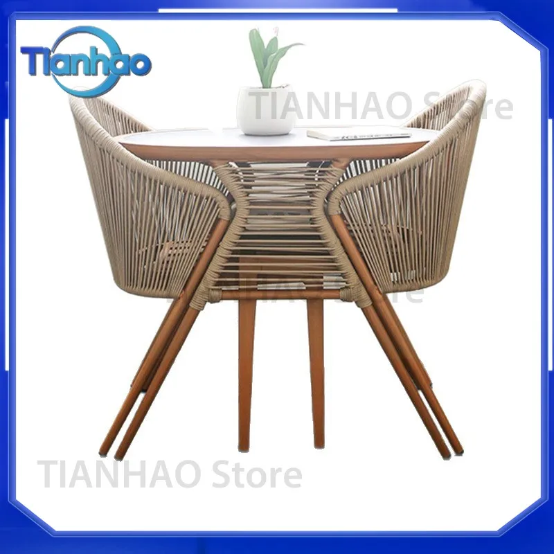 Modern Outdoor Balcony Tea Table and Chair Set for Casual Use Rattan Coffee Table with Aluminum Alloy Frame