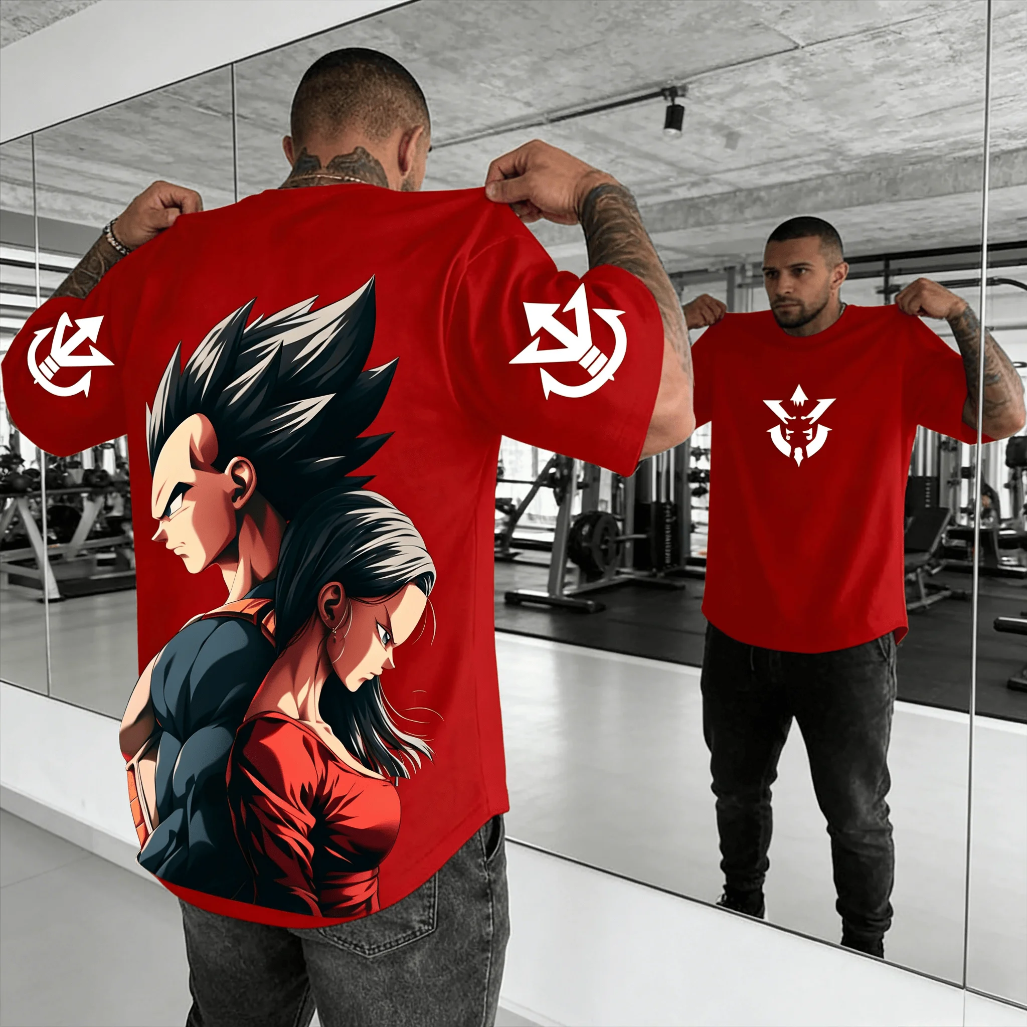 Dragon Ball Vegeta & Bulma, Goku Ultra Instinct, Samurai Golden Dragon Print Baumwoll-Oversize-T-Shirt für Männer und Frauen, lässig