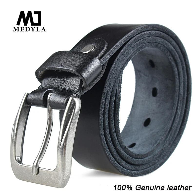 MEDYLA Men's Leather Belt Vintage Pin Buckle Natural Skin Waistband Strap Jeans Belt For Male Cowhide Belt Made of 100% cowhide