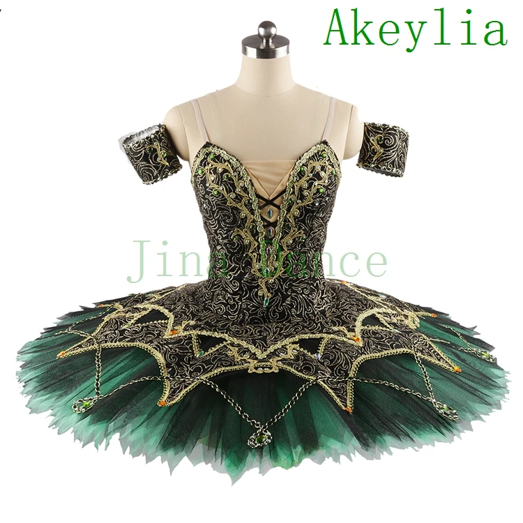 Akeylia Professional Ballet Tutu Black Emerald Green Professional Pancake Tutus Girls Professional Ballet Tutus Girls JN0104