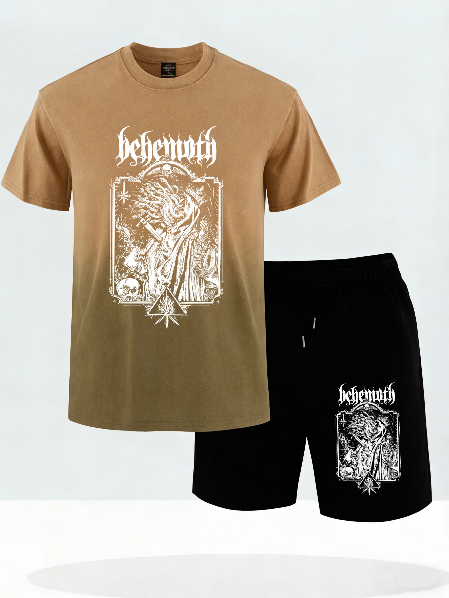 

Behemoth Dark Poster Print Men'S Tee Shirt Set Soft Tie-Dye T Shirts Summer Cotton Top Fashion Casual Short Sleeve Loose Shorts