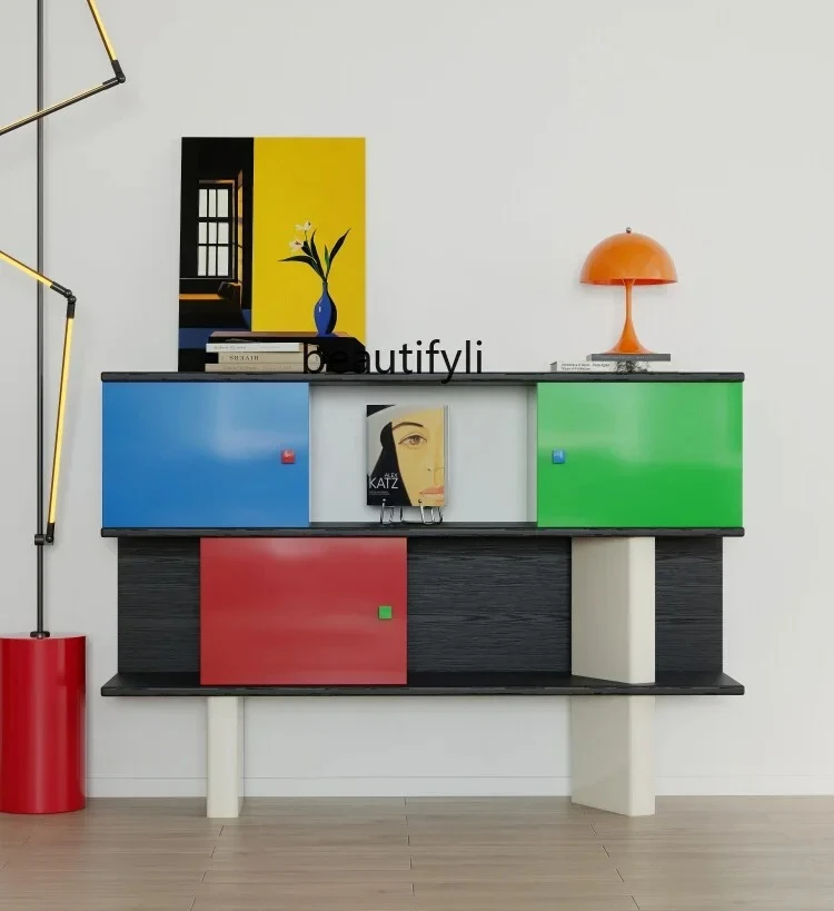 

Creative entrance display cabinet Sofa side cabinet Shelf Solid wood retro creative lattice cabinet
