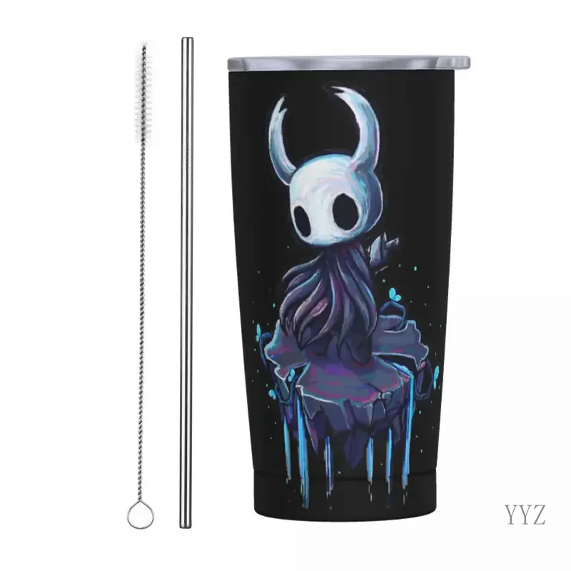 Hollow Knight Game Insulated Tumbler with Straws Lid Little Ghost Stainless Steel Thermal Mug Outdoor Car Bottle Cups, 20oz