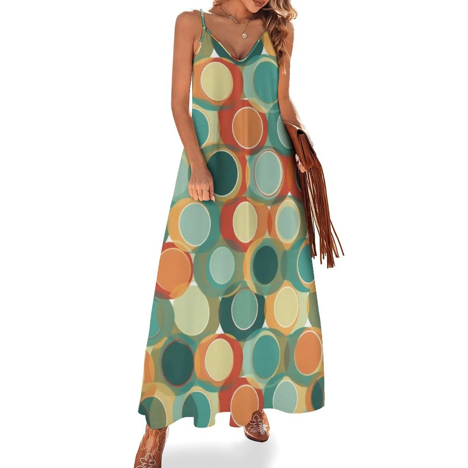 1960s Retro Colored Circular Pattern Sleeveless Dress Dresses for wedding party ceremony dresses