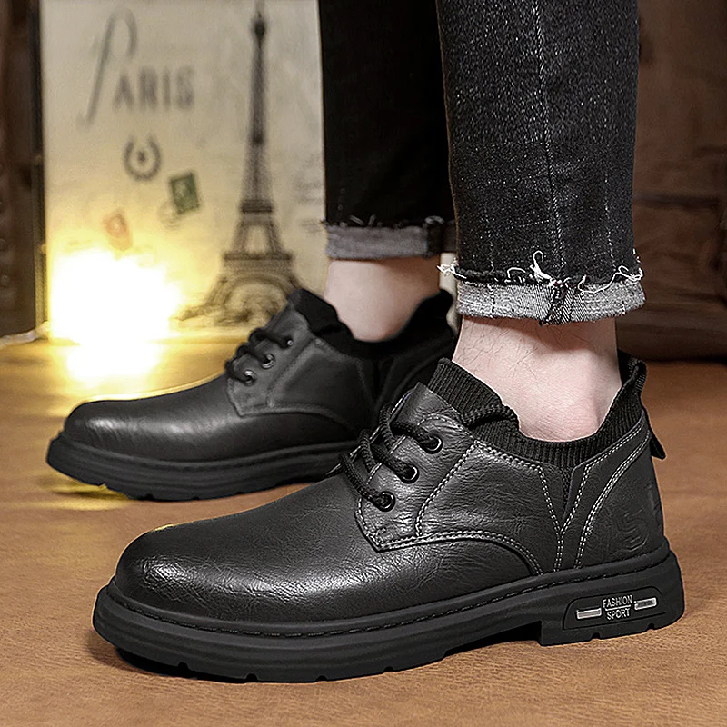 High Quality Men's Comfortable Soft Sock Mouth Casual Shoes Fashion Outdoor Retro Lace Up Thick Soled Wear-resistant Short Boots image 5