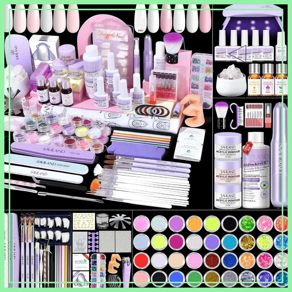 

Complete Acrylic Nail Kit for Beginners with Training Mat, Art Brush, Drill, Polish & Dryer for Extension Carving