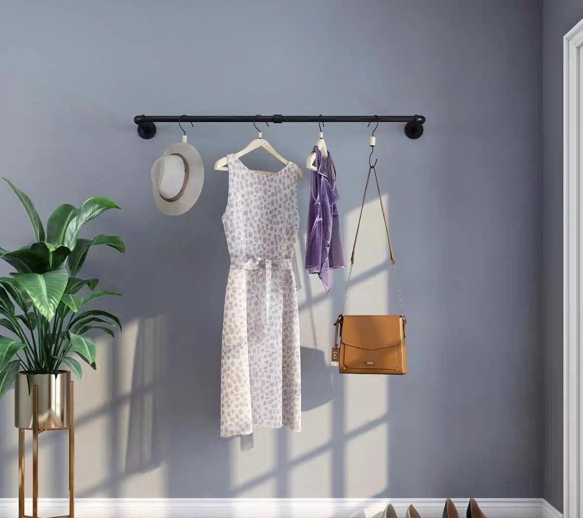 Water pipe clothing coat rack clothing store display rack water pipe hanger wall drying rod