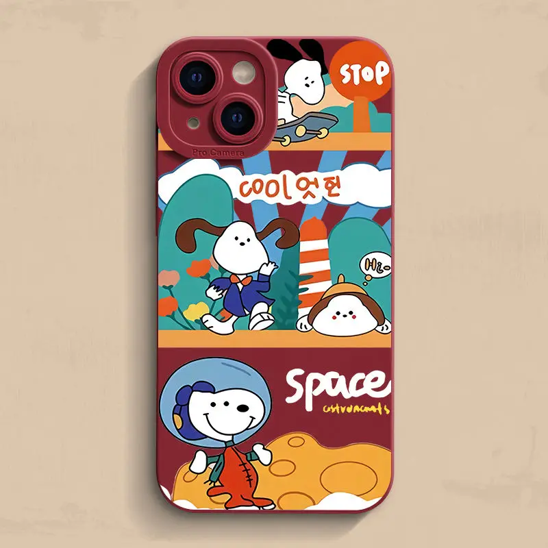 Kawaii سنوبي سيليكون جراب هاتف آيفون 16 15 14 13 12 11 برو ماكس XR 8 7 زائد الكرتون كامل للصدمات لينة غطاء الوفير