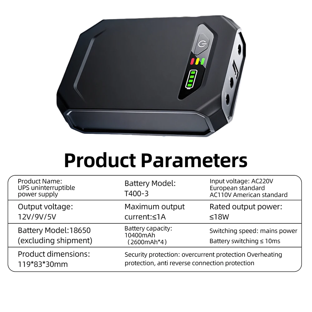 10400mAh USV-Notstromversorgung DC 12V 9V 5V Ausgang 18650 Abnehmbare Tragbare USV Unterbrechungsfreie Stromversorgung für WLAN-Router – Detail 11