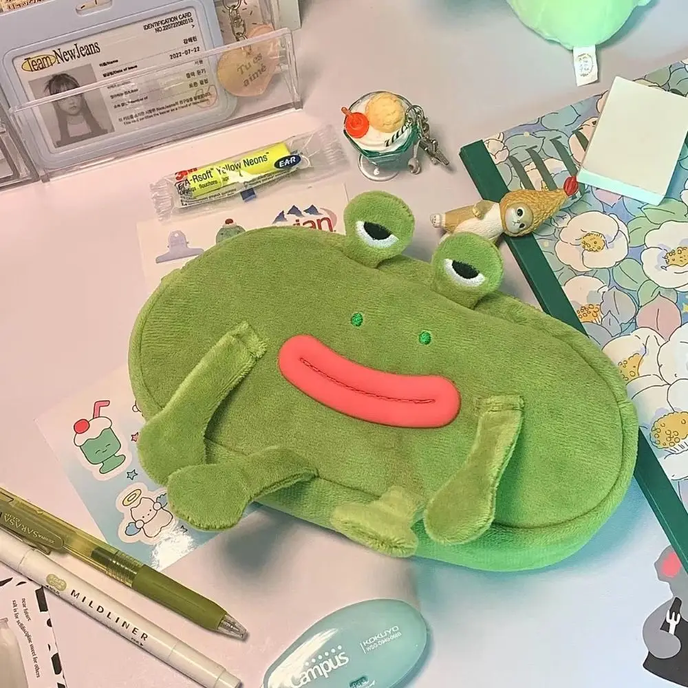 Desktop Organizer Big Mouth Frog Pen Bag Large Capacity Cosmetic Pouch Pencil Cases Plush Zipper Stationery Pouch School Office