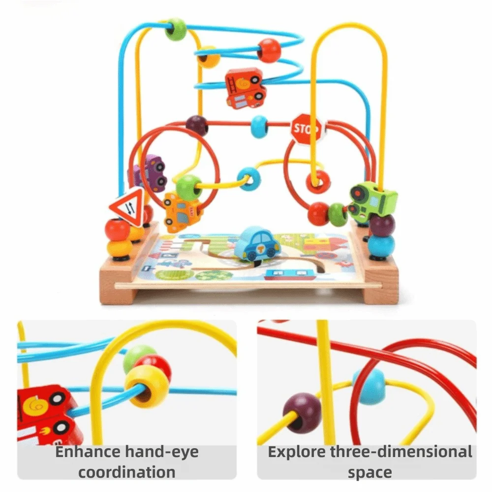 ของเล่นไม้รูปทรงรถยนต์สำหรับเด็ก ฝึกทักษะการเรียนรู้ สร้างสรรค์ พร้อมลูกปัดหลากสีสัน แบบรถไฟเหาะและวงแหวน