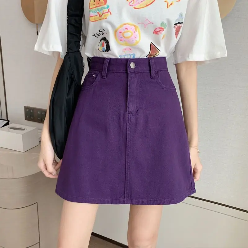 

A-line Skirts Women Retro Denim Korean Simple Summer All-match New Arrival Solid Fashion Casual Empire Feminine Hipster Vintage