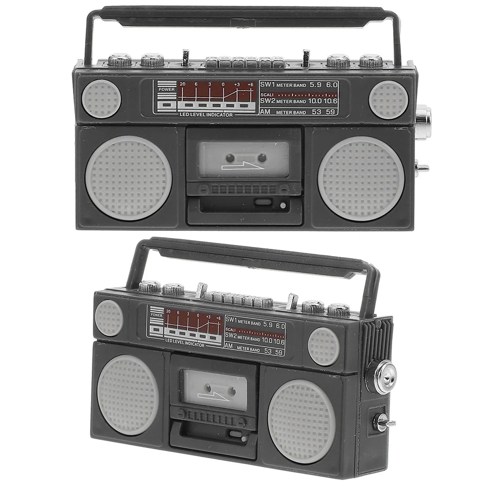 

2 Pcs Small Retro Radio Figurines Vintage Model Decor Delicate Miniature Black Plastic Simulated Home