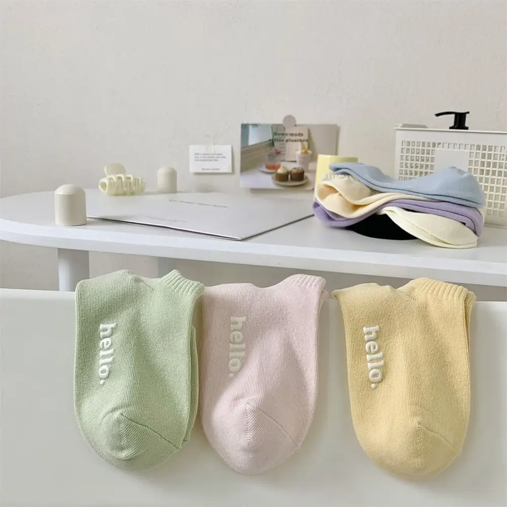 Chaussettes Courtes à Lettres pour Femme, en Coton, Absorbant la Sueur, Respirantes, Bateau, Haute Qualité, à la Mode, Été, 5/10 Paires