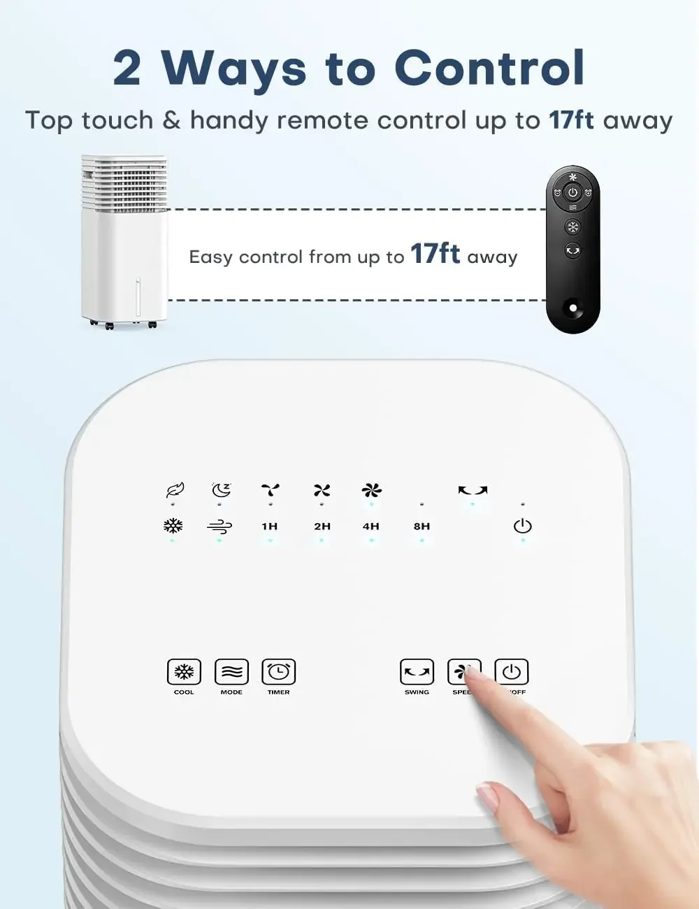 Condicionadores de ar portáteis 4 em 1, refrigerador de ar evaporativo com 4 modos e 3 velocidades, temporizador de 15 horas para desligamento automático inteligente, tanque de 2 galões para 20 horas