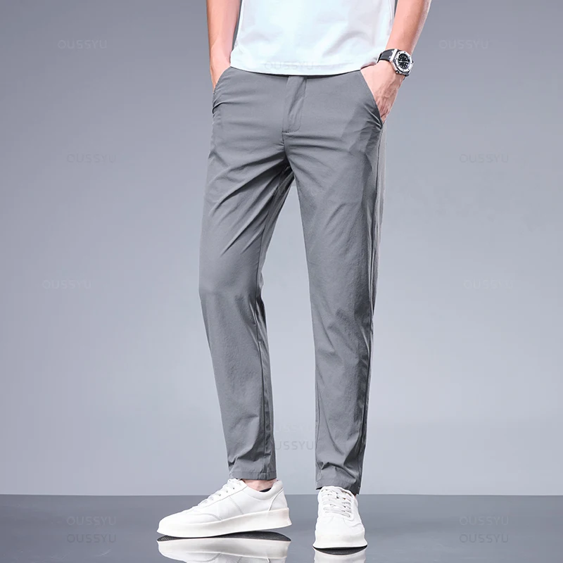 Pantaloni casual estivi da uomo Pantaloni da lavoro da jogging coreani classici da lavoro in vita elastica sottile ultrasottile da uomo Grigio Nero Marchio di abbigliamento