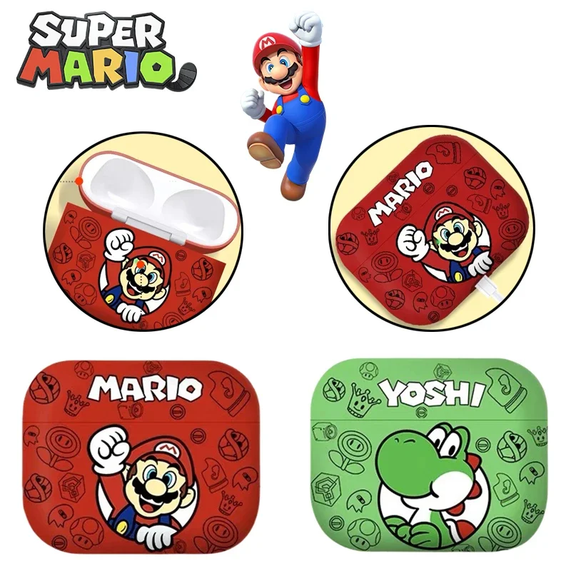 

Super Mario Cartoon Printed Earphone Case for Airpods 1 2 3 Pro Pro2 Anime Yoshi Protective Shell Cute Dustproof Headset Cover