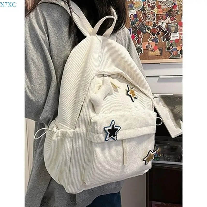X7XC Spacious School Bag Large Capacity Bag Corduroy Suitable for Various Occasions
