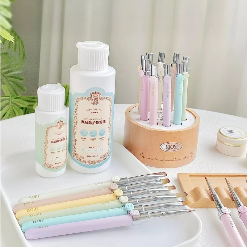 10Pcs Nail Art Liner Brush Set Flat Round Liner Builder Painting Pen Drawing Brush Washing Liquid Manicure DIY Design Tool