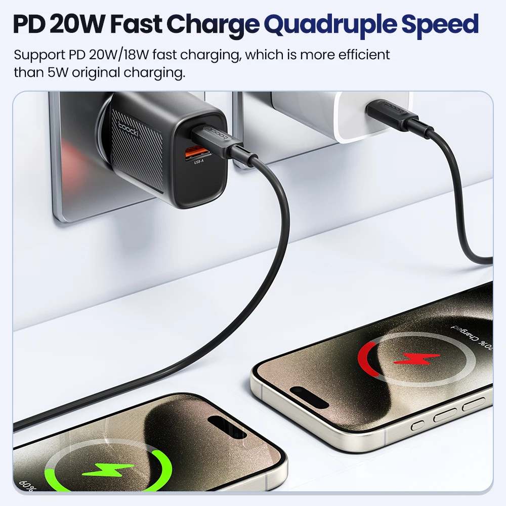 Toocki 20W USB C Wall Charger Power Delivery + QC3.0 USB A Double Port Fast Type C Charging for For iPhone 17 16 15 Pro Xiaomi image 5