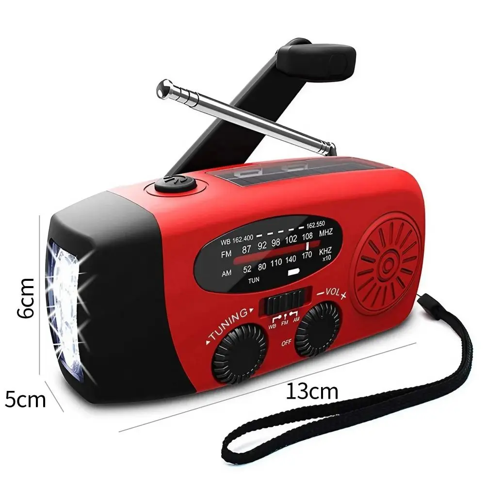 Solar FM Radio Mobile Phone Charging USB Charging AM/FM Weather Radio 2000mAh Red Hand-crank Generator Power Bank