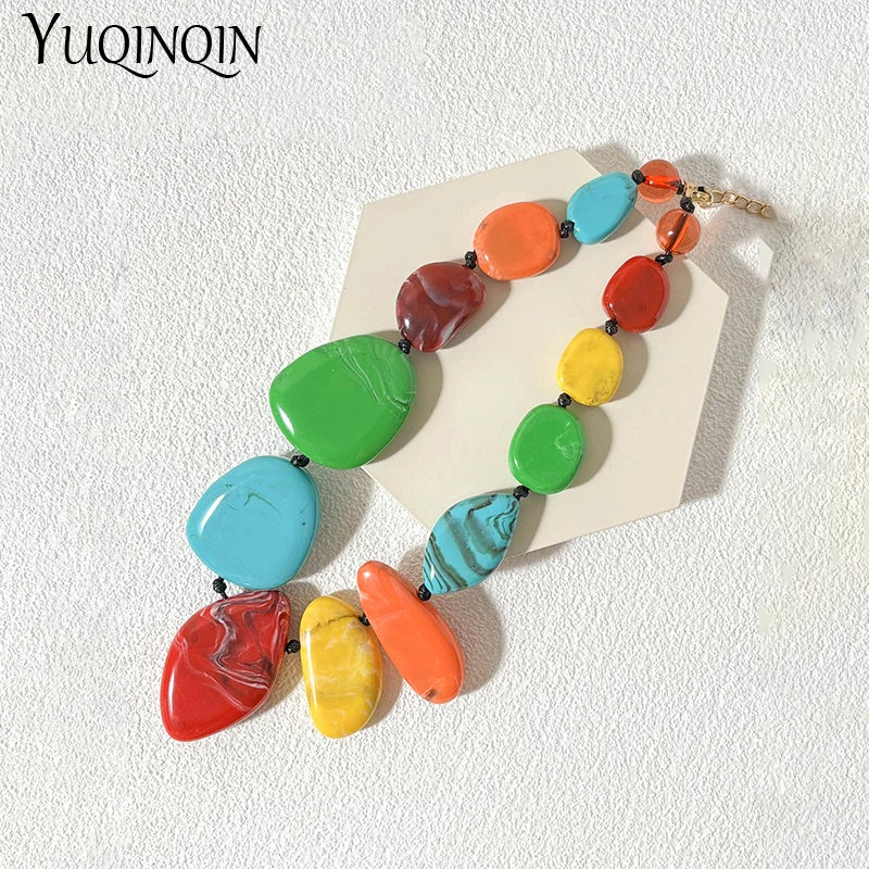 New Colorful Chain Big Necklaces for Women Multi Color Punk Beaded Necklaces for Girl Summer Travel Choker Jewelry Vintage Gifts