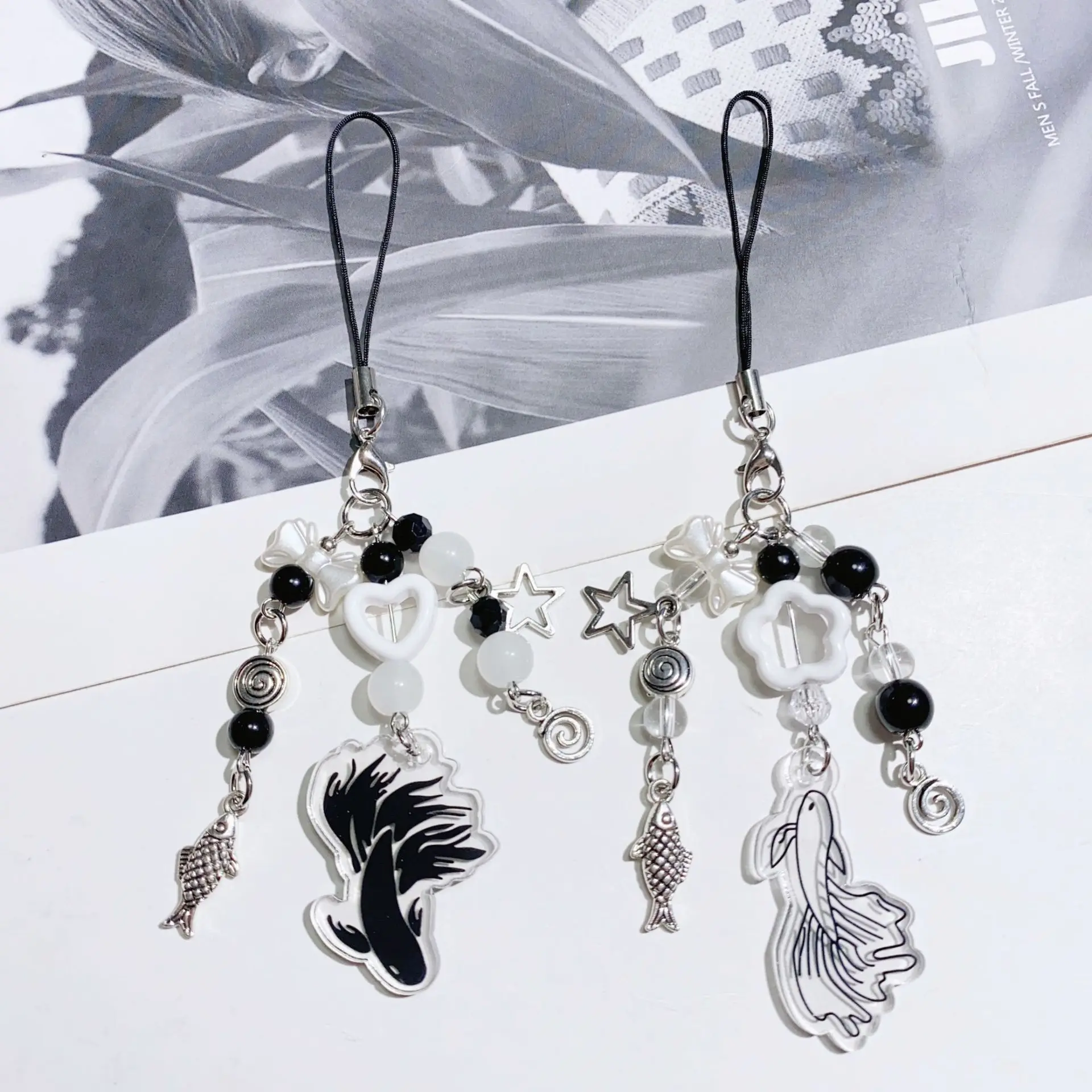 

Fashion Koi Mobile Phone Straps For iPhone Case Anti-Lost Short Women Bead Keychain Lanyard Camera Bags Decoration Pendant ﻿