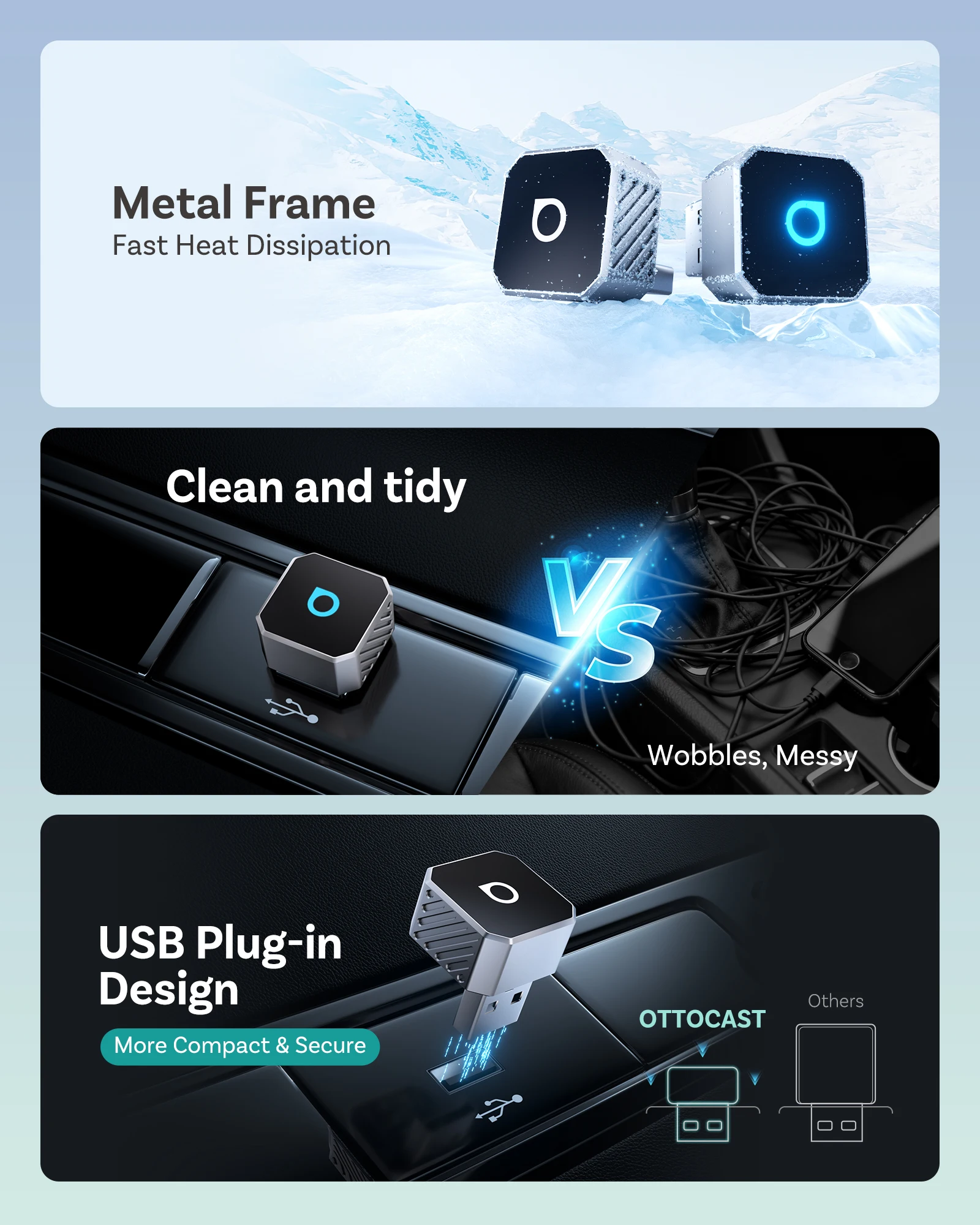 OTTOCAST Mini Pot 2-in-1 Wireless CarPlay & Android Auto Plug & Play 5GHz WiFi Auto Connect Fits 98%+ OEM Wired CarPlay Cars