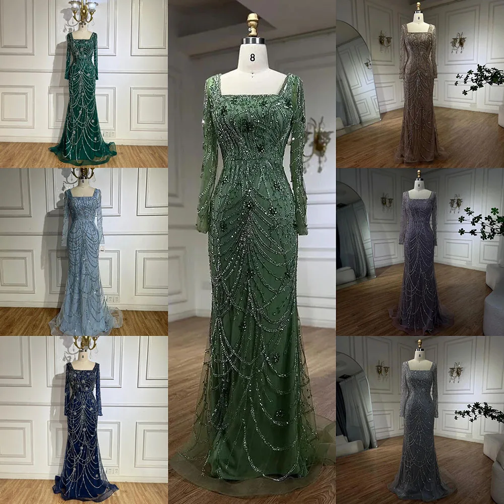 Vestidos de Noche árabes con cuentas de cristal para mujer, sirena verde de Dubái de lujo, elegantes, para fiesta de boda, 2024 LA72242