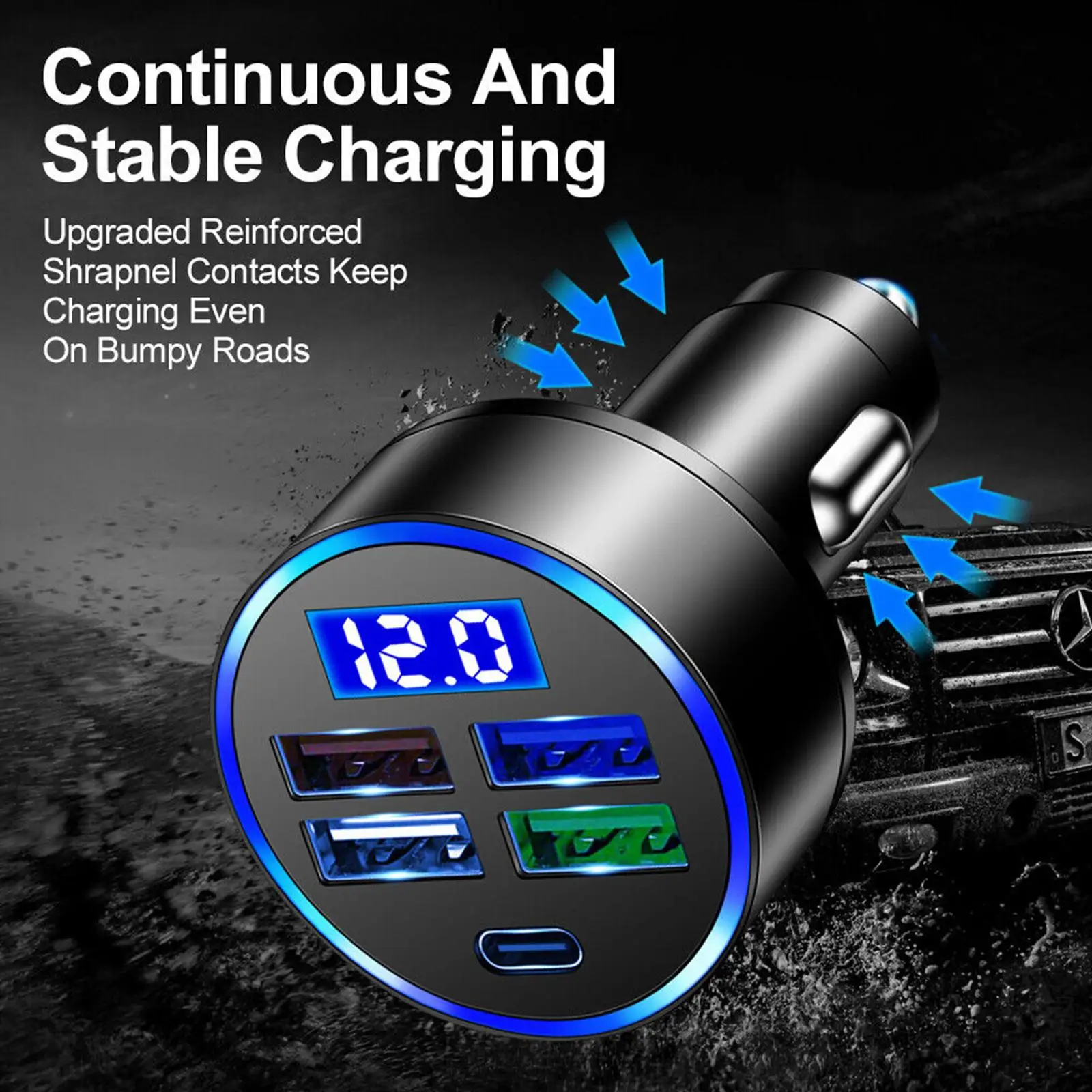 

3.1A 4 USB Car Charger With LED Lamp Fast Charging For IPhone Sumsung PD Type C Car USB Charger For Mobile Phone X6H1