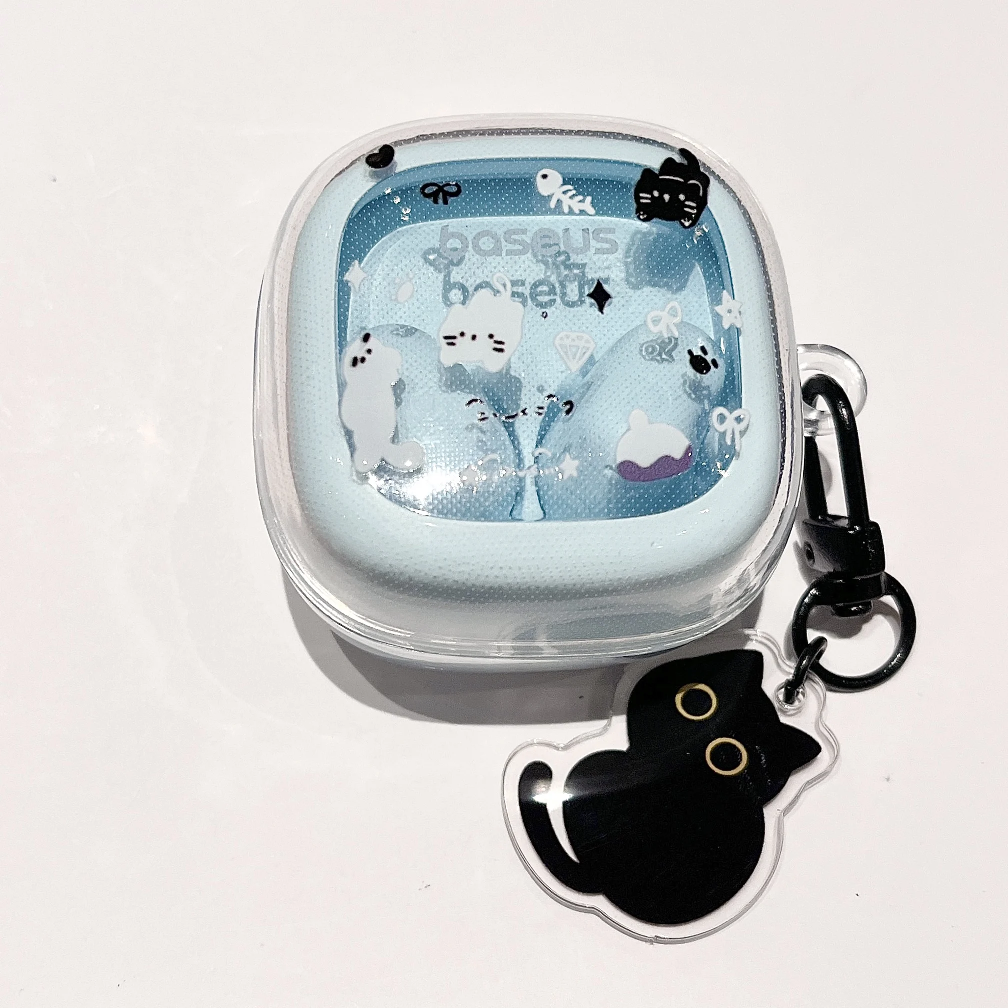 Earphone Case For Baseus WM01S Transparent Clear Soft TPU Protective Cover Cute Cartoon Cat Dog Sticker Shell Accessories cover