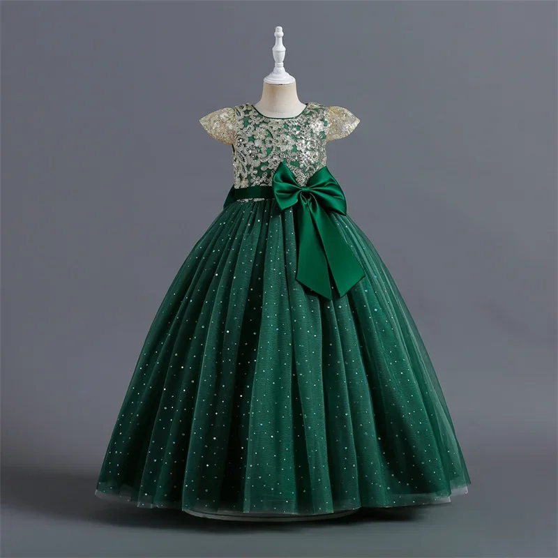 

Baby Girl Dress Sequin Big Bow Birthday Party Wedding Dress For Girl Princess Evening Dresses Kids Clothes 4-14 Years