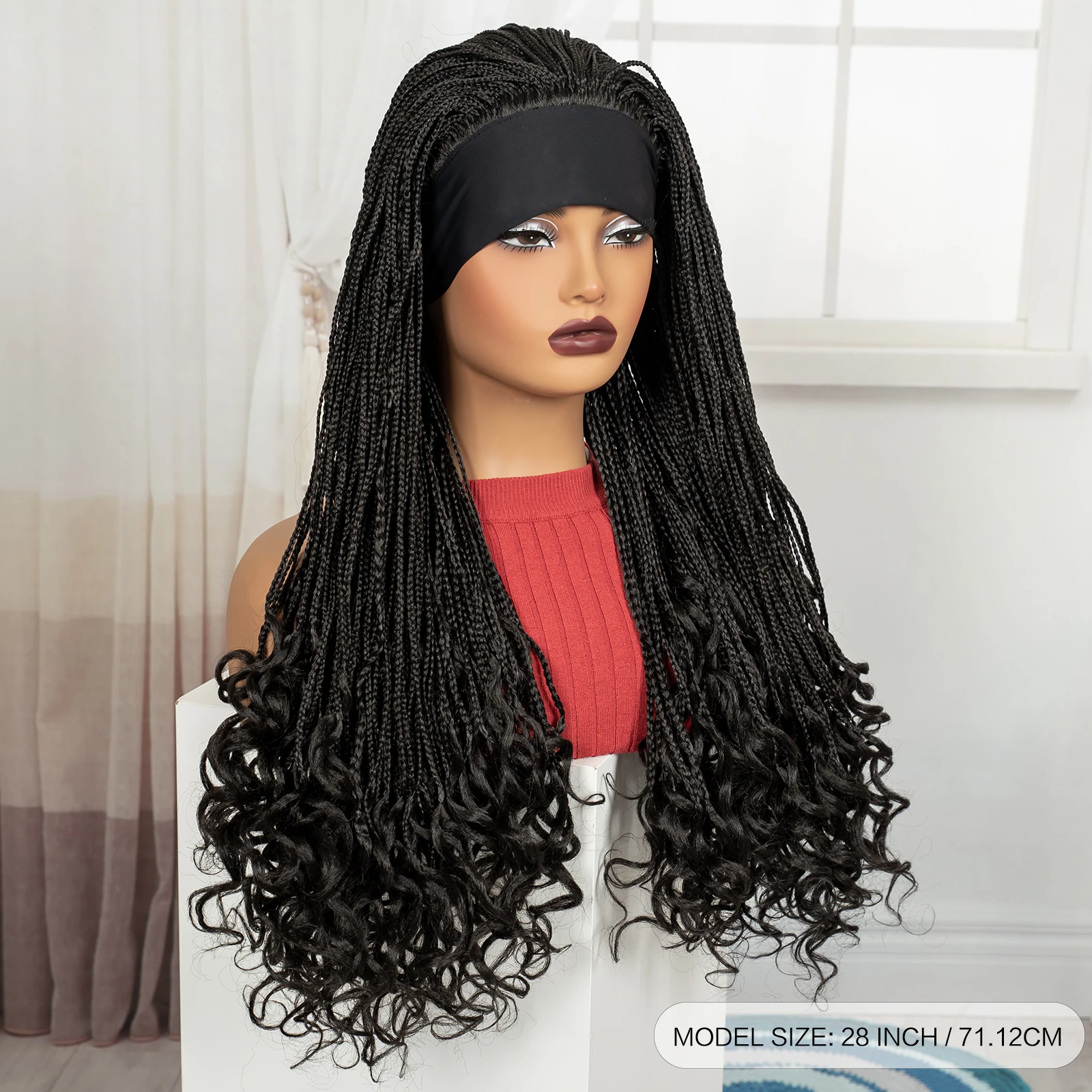 28 بوصة كامل آلة صنع شعر مستعار مضفر مع الانفجارات صندوق الاصطناعية مضفر الدانتيل الباروكات مع أطراف متموجة تجديل خصلات الشعر المستعار للنساء السود #3