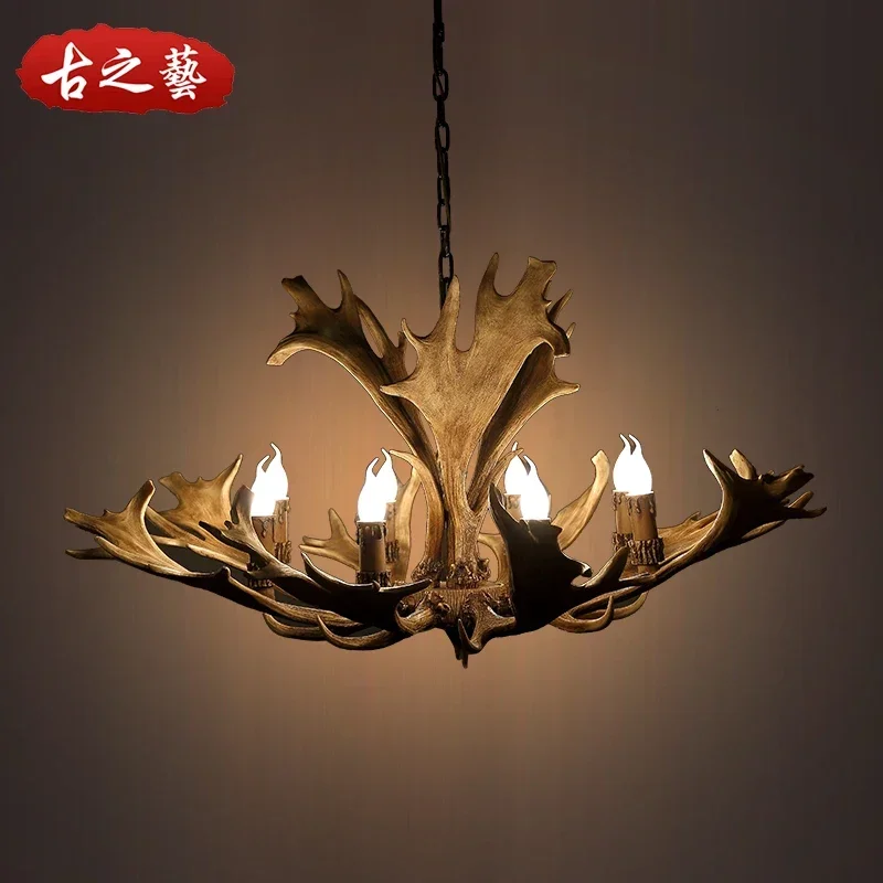 

American Country Retro Resin Living Room Chandelier Dining-Room Lamp Antler Lamp Bar Lamp Coffee Shop European Engineering Lamps