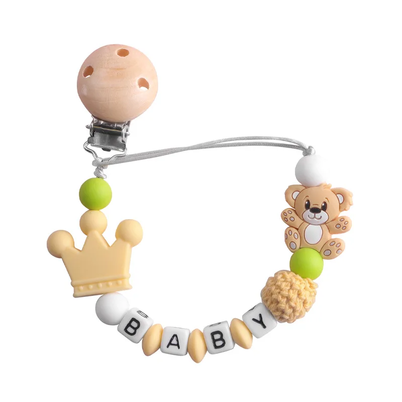 Baby Custom Pacifier Clips Personalized Name Crown Teether Beads  Silicone Chain Pacifier Clips Nipple Clip Soother Chew Gift