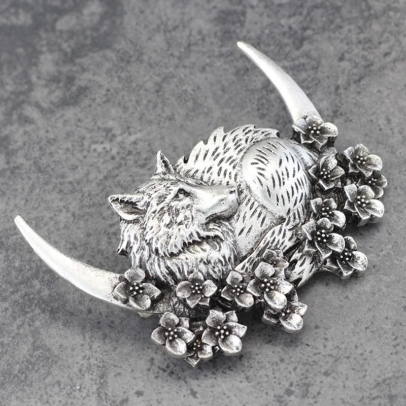 1 قطعة تصميم إبداعي رائع شخصي رائع ثلاثي الأبعاد الذئب المرأة دبوس الشعر فايكنغ ريترو الذئب الأسنان على شكل عصا الشعر #1