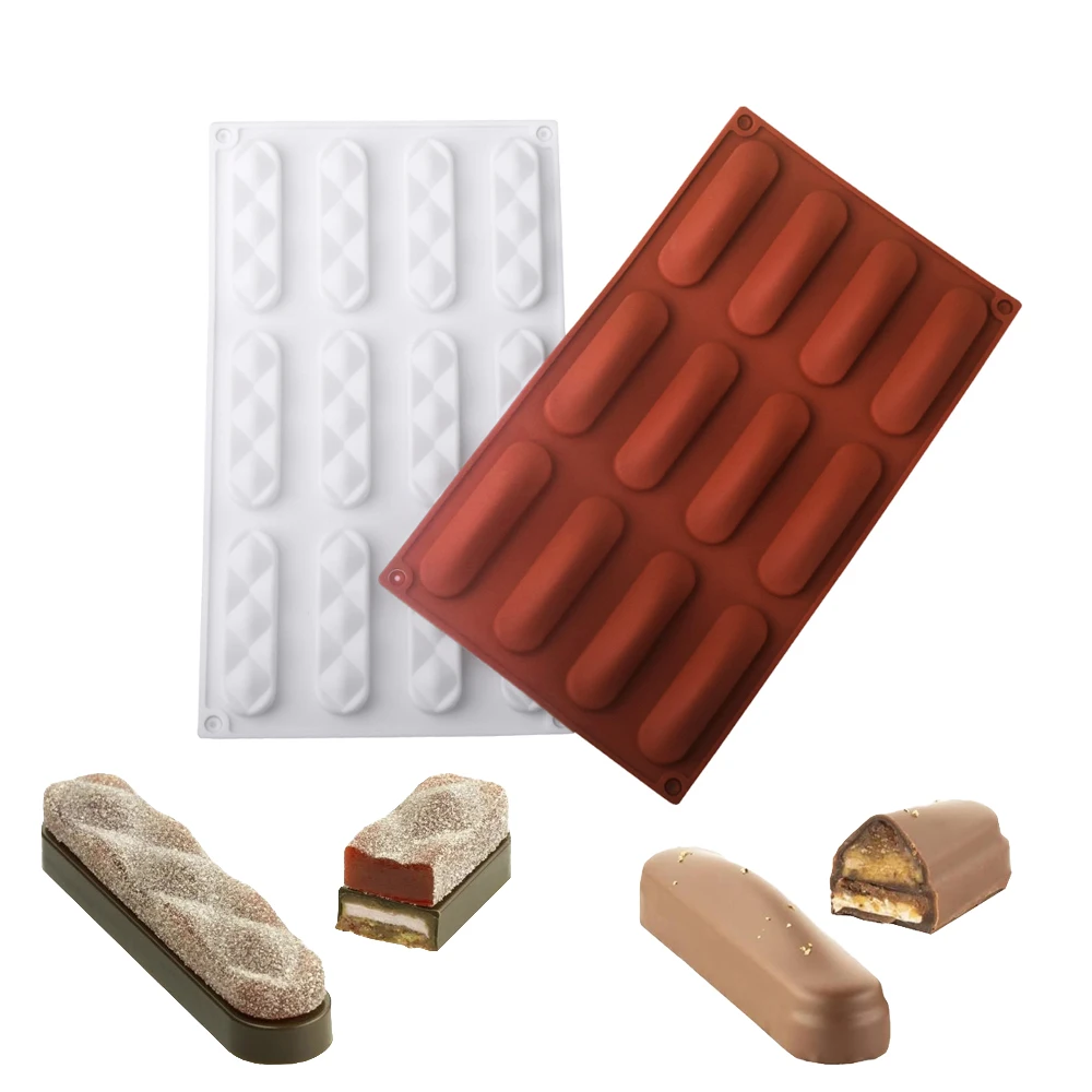 

12 Cells Long Strip-Shaped Sand Dunes or Prismatic Textures Design Mousse Cake Mold Chocolate Puff Mold Dessert Baking Tools