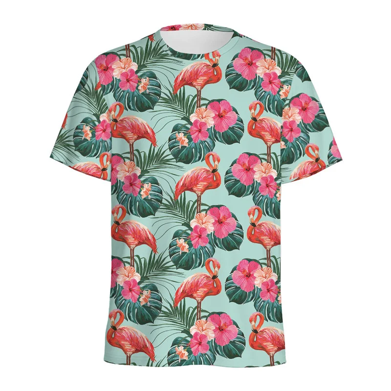 Tropical Flamingo 3D Printed T Shirt For Men Hawaiian Floral Graphic Tees Tops Women Loose Short Sleeves Summer O'Neck T-shirt