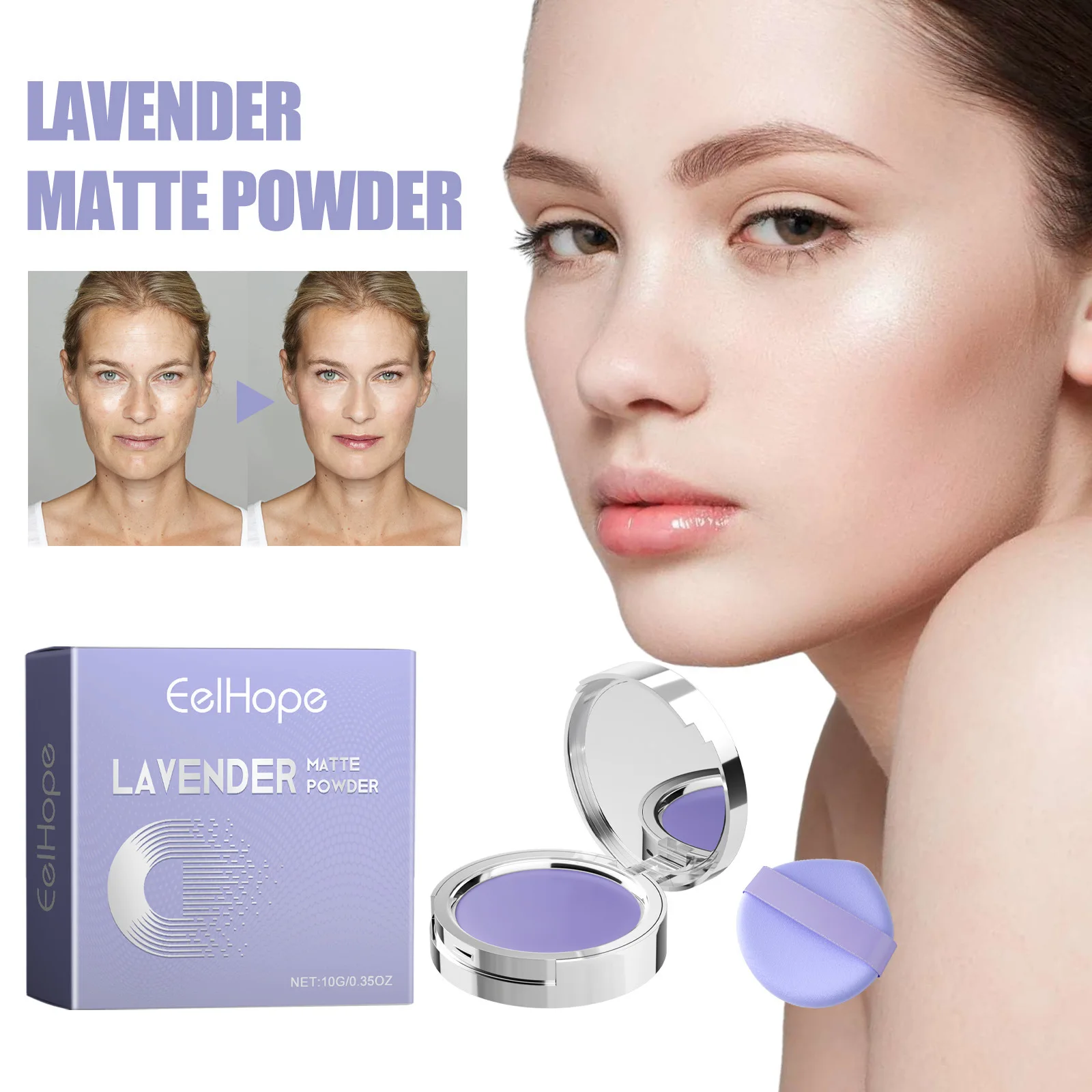 Lavender matte powder, matte, light and hard to take off makeup, natural and lasting, powder