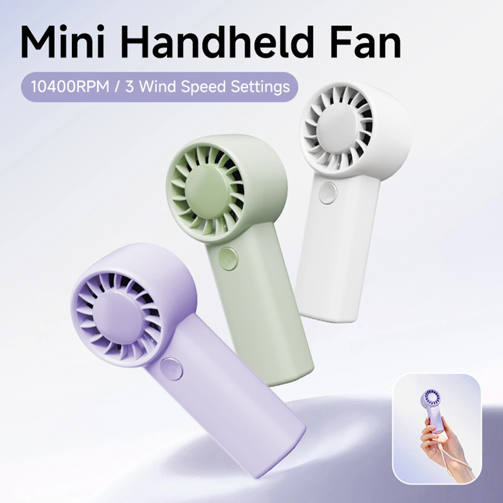 Mini Fans 3 Speed Adjustable Cooling Fan Type-C Rechargeable Build in 500mAh Battery for Office Camping Travel Outdoor