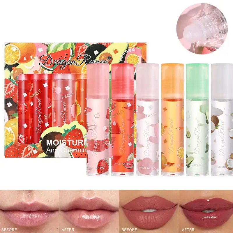 6szt Plumping Lip Oil Roller Ball Lip Oil Moisturizing Natural Plumping Lip Oil Fresh Fruit Roll-On Lip Balm Lip Makeup Primer