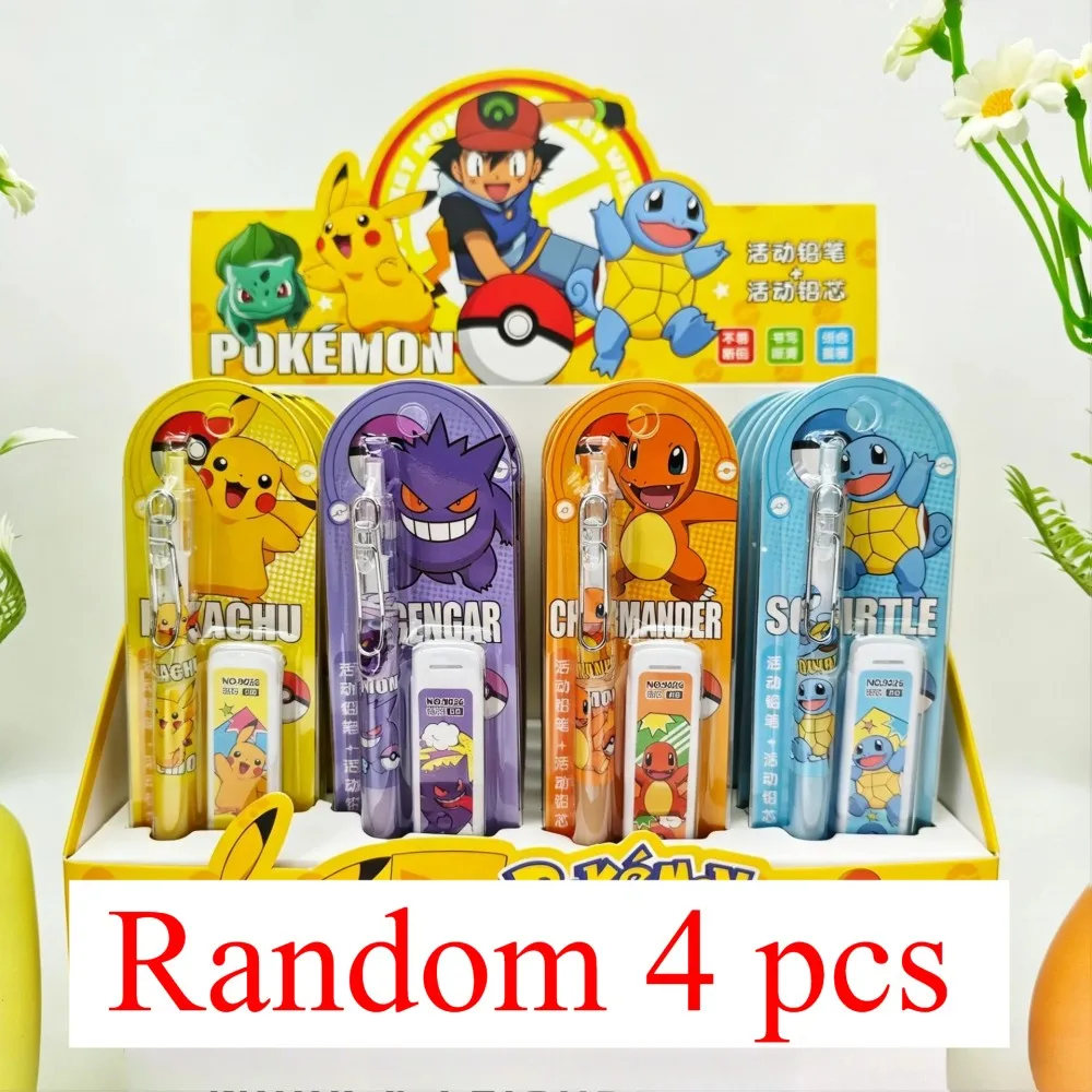 Pokemon Druckbleistift mit HB-Bleistiftminen Pikachu Charmander Squirtle Gengar Automatische Bleistifte Schulbedarf für Schüler