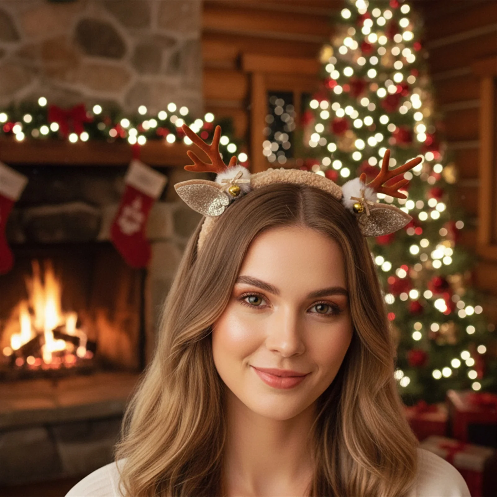 عصابات رأس على شكل قرون الرنة للأطفال البالغين مع أجراس، إكسسوارات شعر إبداعية لطيفة للعطلات للحفلات التنكرية