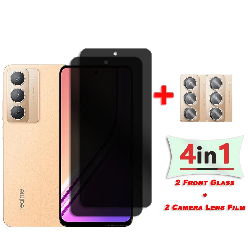 Privacy Screen Protector For Realme P3x Glass For Realme 14x Anti Glare Glass Camera Lens Film Anti-spy Glass For Realme V60 pro
