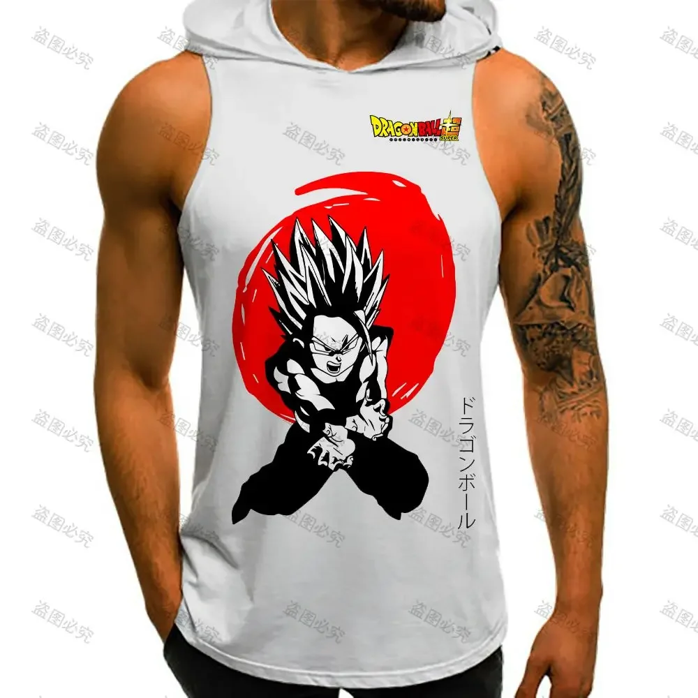 Men's Clothes Dragon Ball Z Trend Hooded T-shirt High Street Goku Bodybuilding Super Saiyan Harajuku Style Fitness Clothing Men